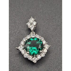 Beautiful GOLD COAST Platinum Plated Green & Clear Rhinestone Pendant ONLY